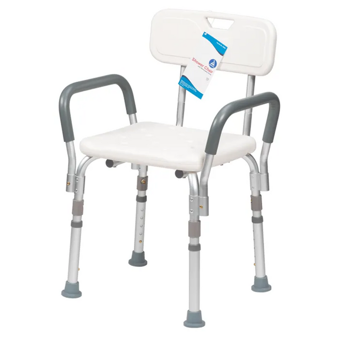 Alum. shower chair adjust. 17" to 21.5" w/backrest & armrest