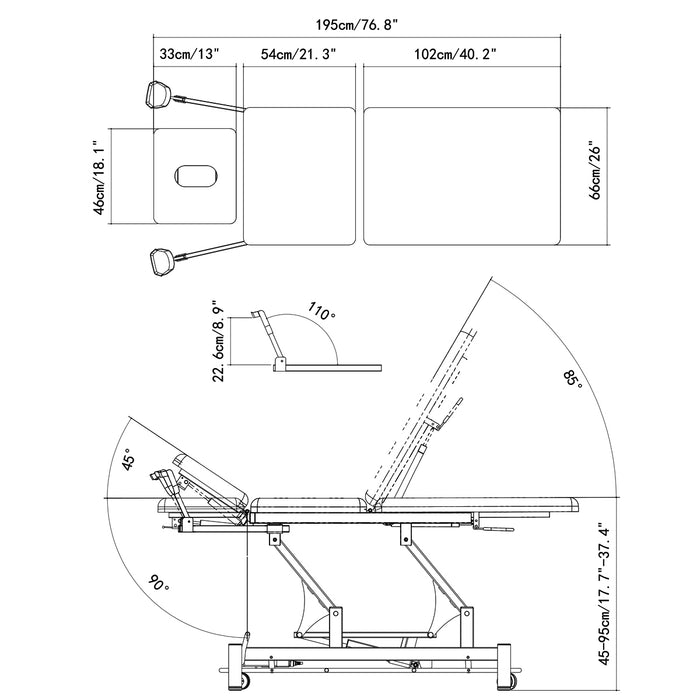 Coinfycare EL03S 3 section table with stirrups