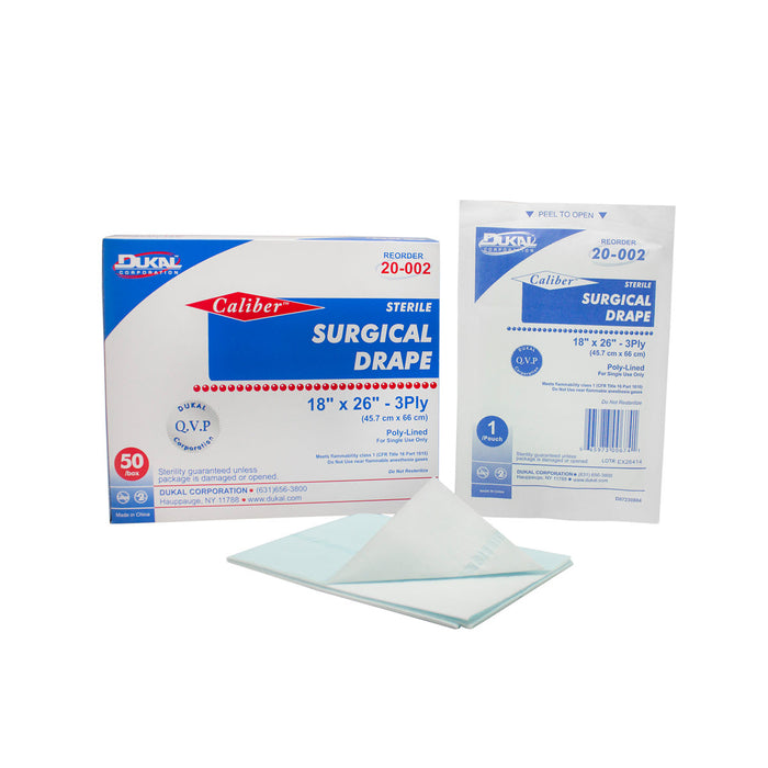 Poly-lined sterile surgical drapes 18" x 26" (45.7 x 66 cm) single use, 300 un (6 x 50)