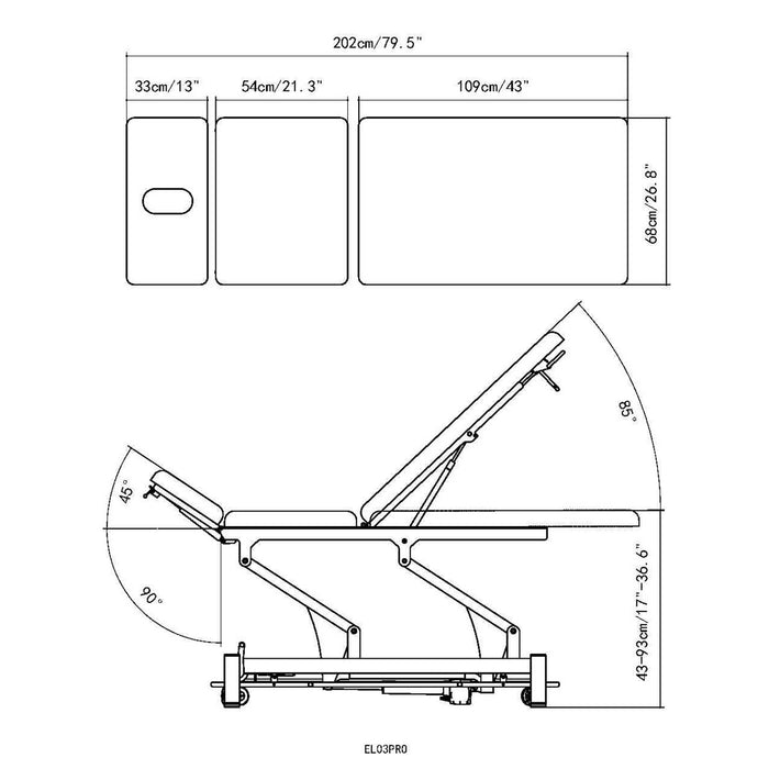 Table de traitement 3 sections EL03PRO avec moteur rapide de Coinfycare