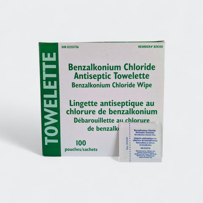 Tampons de chlorure de Benzalkonium CCP 0,13%, 5" x 8" (12.7 x 20.32 cm), 100 un