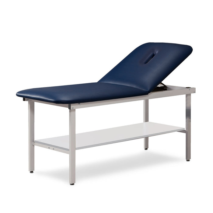 Steel table with adjustable backrest and shelf