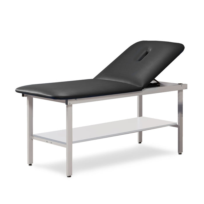 Steel table with adjustable backrest and shelf