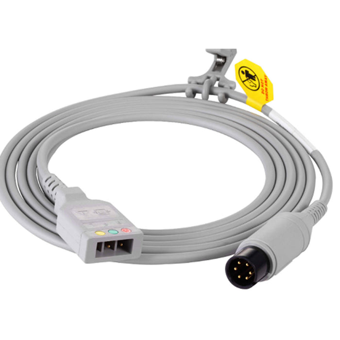 ECG trunk cable, 3-lead, 6pin,Defib, AHA/IEC, 2.9m, DIN, reusable