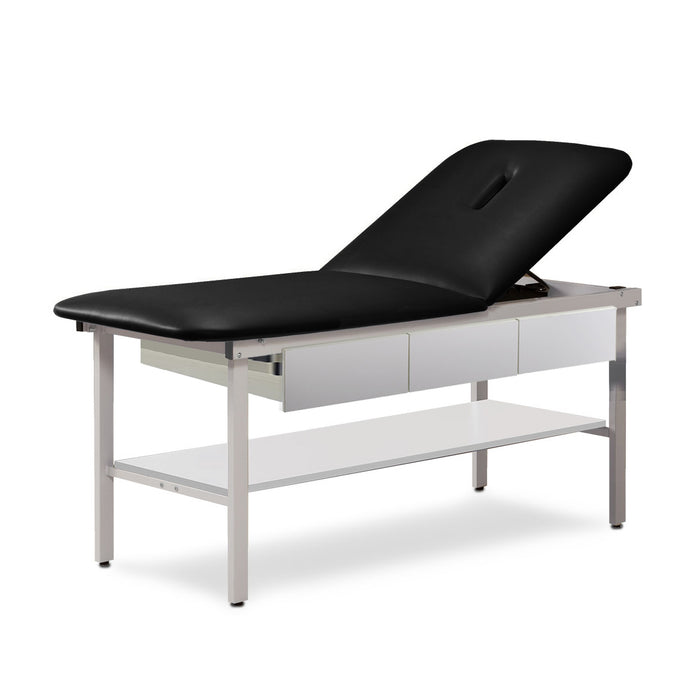 Steel table with adjustable backrest, shelf and 3 drawers, Black, Gray White Frame, Demo
