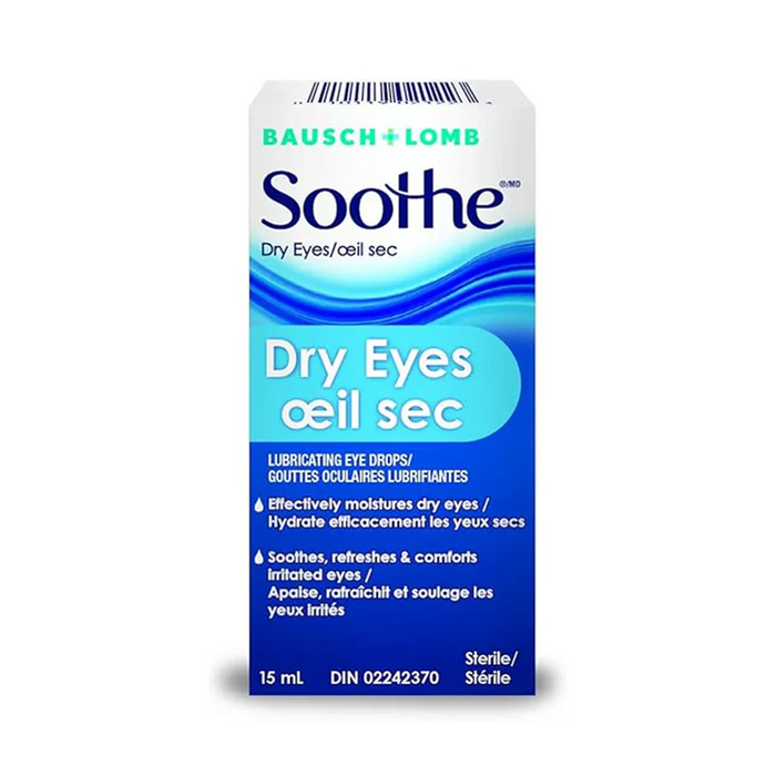 Gouttes oculaires lubrifiantes Soothe pour yeux secs de Bausch & Lomb, 15 ml