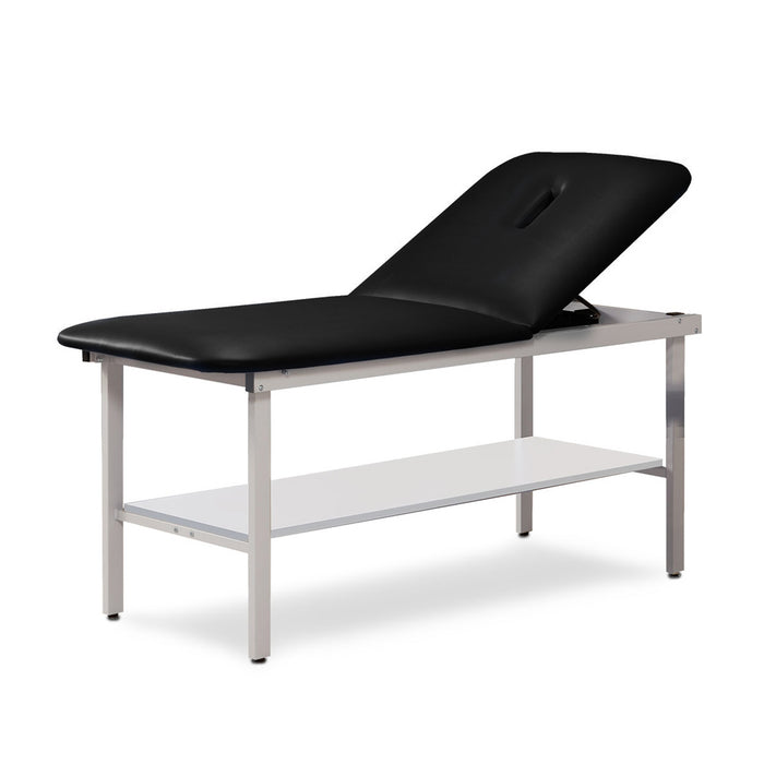 Steel table with adjustable backrest and shelf