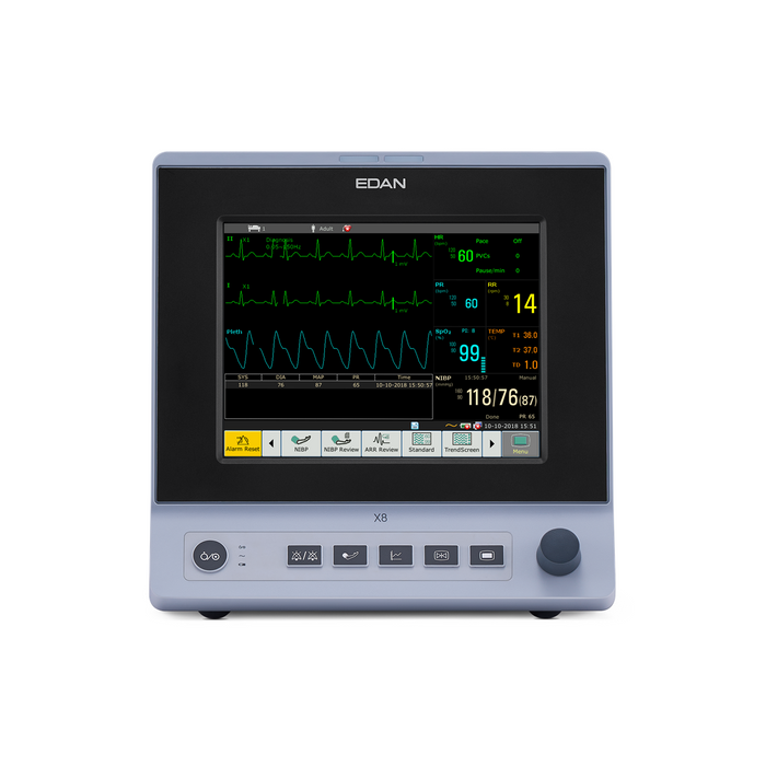 Moniteur X8 VET - écran tactile 8", ECG, NIBP, SPO2, resp. PR, skin temp, Edan G2, CO2 a/imp.
