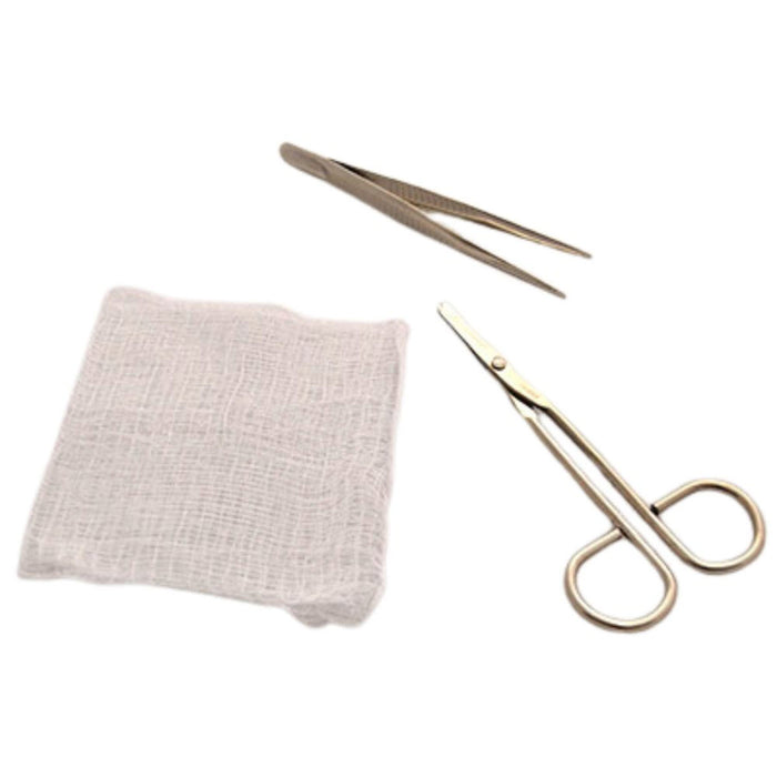 Plateau de retrait de suture a/ciseau, pinces et compresse